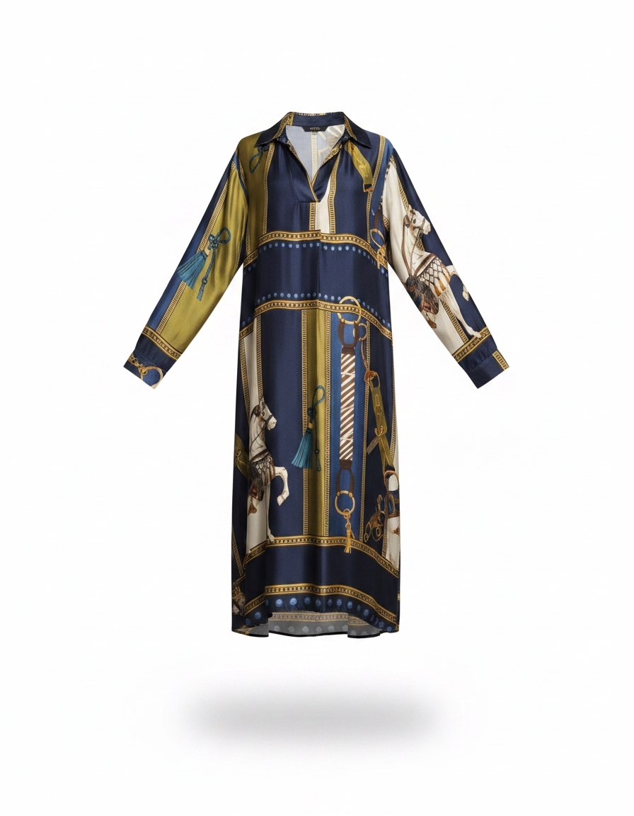 Lara Abstract Midi Dress – Pull-On V-Neck  Elora
