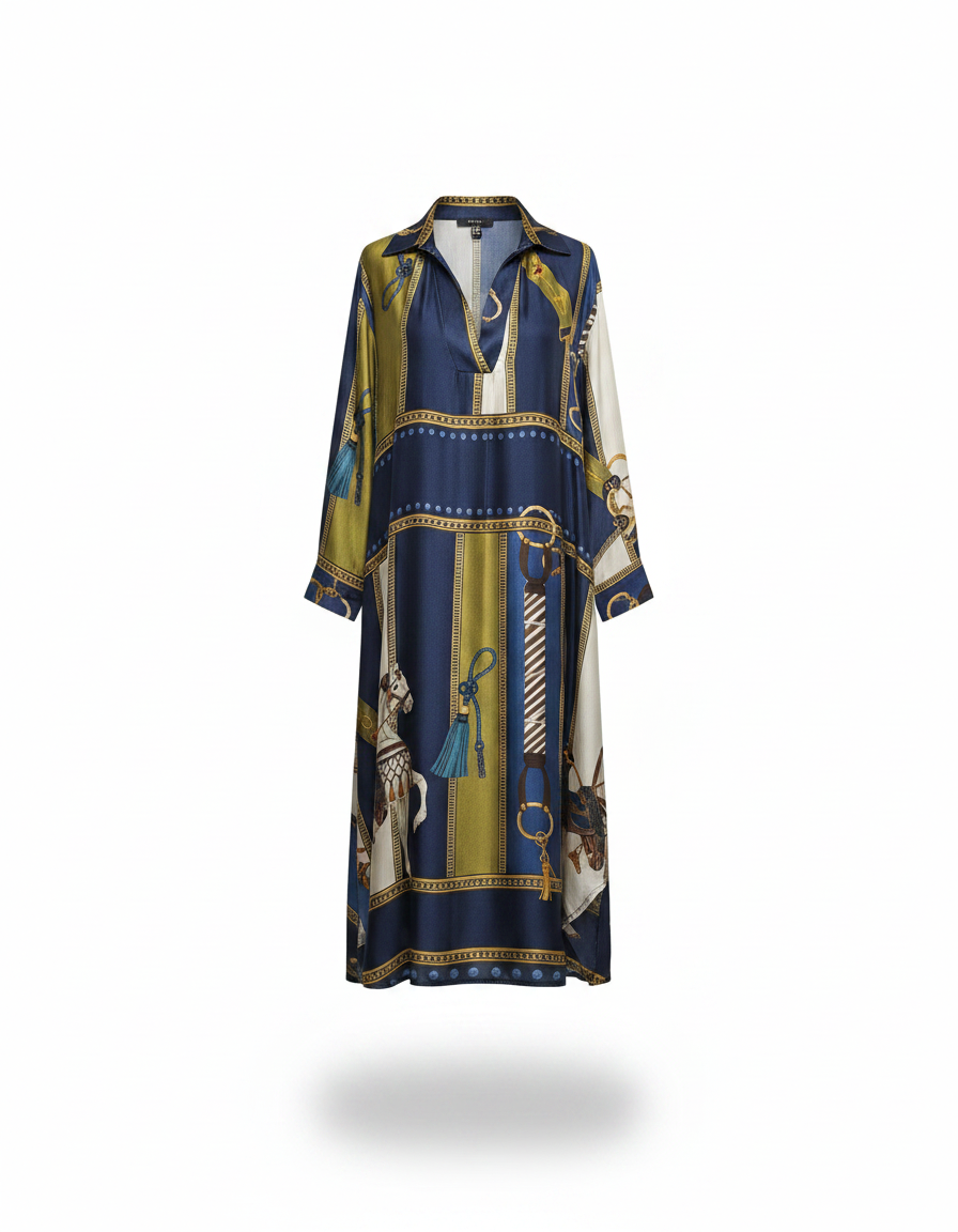 Lara Abstract Midi Dress – Pull-On V-Neck  Elora