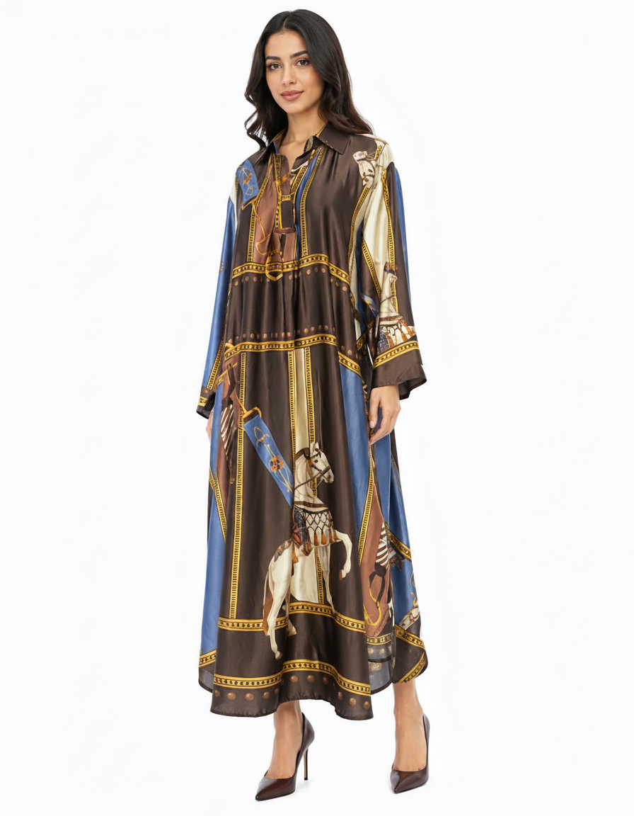 Lara Abstract Midi Dress – Pull-On V-Neck  Elora
