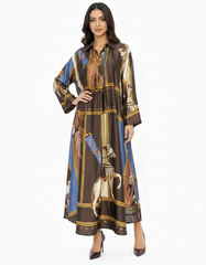 Lara Abstract Midi Dress – Pull-On V-Neck  Elora