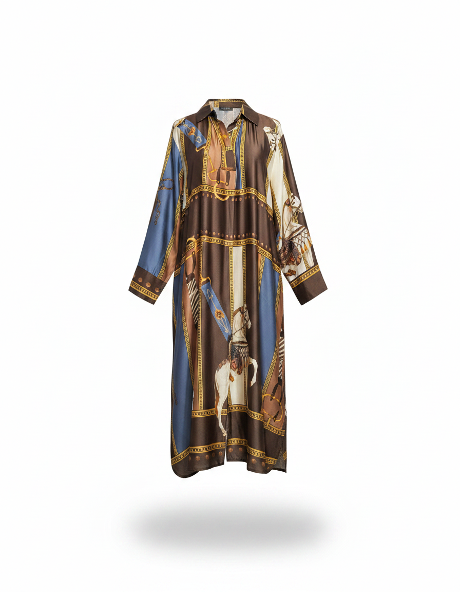 Lara Abstract Midi Dress – Pull-On V-Neck  Elora