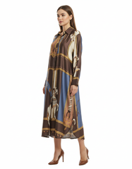 Lara Abstract Midi Dress – Pull-On V-Neck  Elora