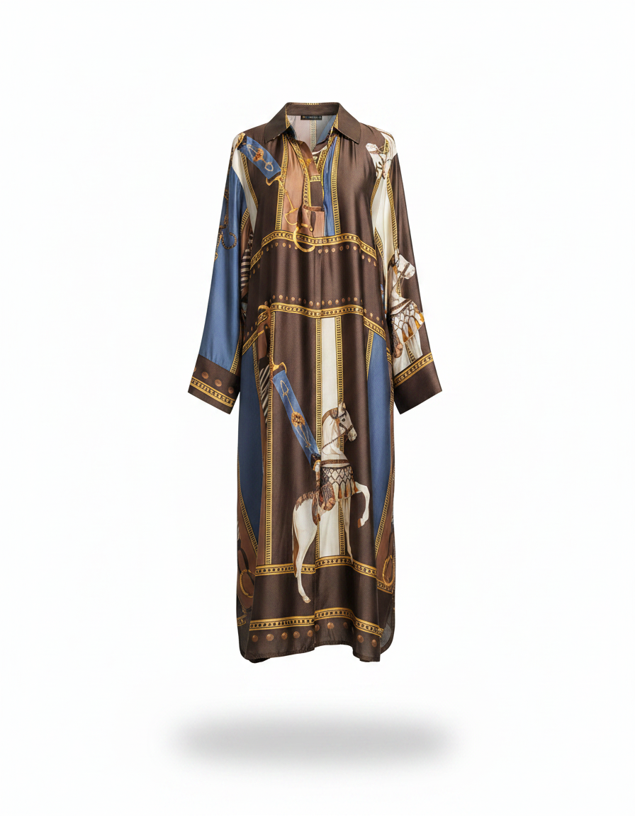 Lara Abstract Midi Dress – Pull-On V-Neck  Elora
