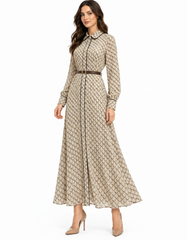 Ghufran Geometric Dress – Button-Front Collared  Elora