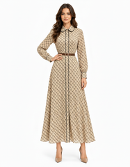 Ghufran Geometric Dress – Button-Front Collared  Elora