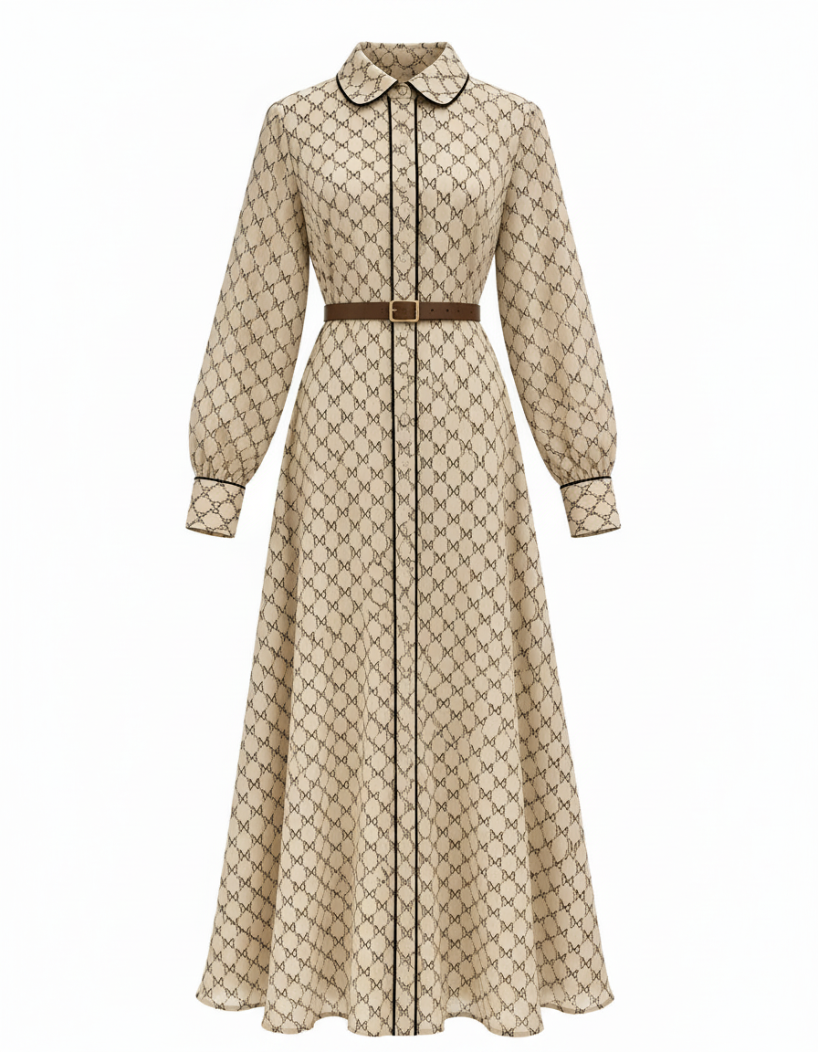 Ghufran Geometric Dress – Button-Front Collared  Elora