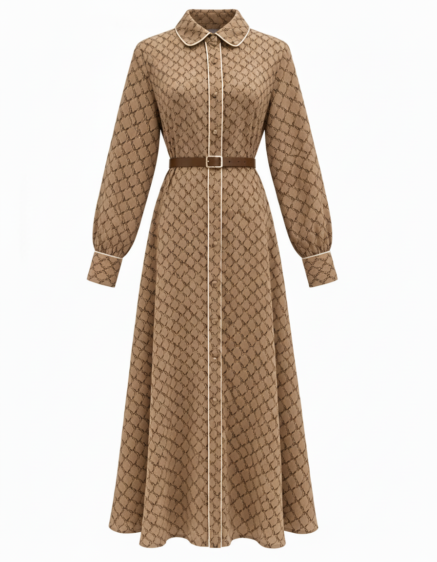 Ghufran Geometric Dress – Button-Front Collared  Elora