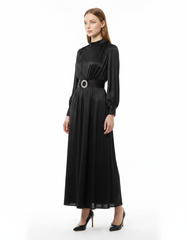 Elham Elegant Maxi Evening Dress – Belted Long Sleeve  Elora