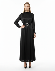 Elham Elegant Maxi Evening Dress – Belted Long Sleeve  Elora