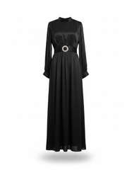 Elham Elegant Maxi Evening Dress – Belted Long Sleeve  Elora