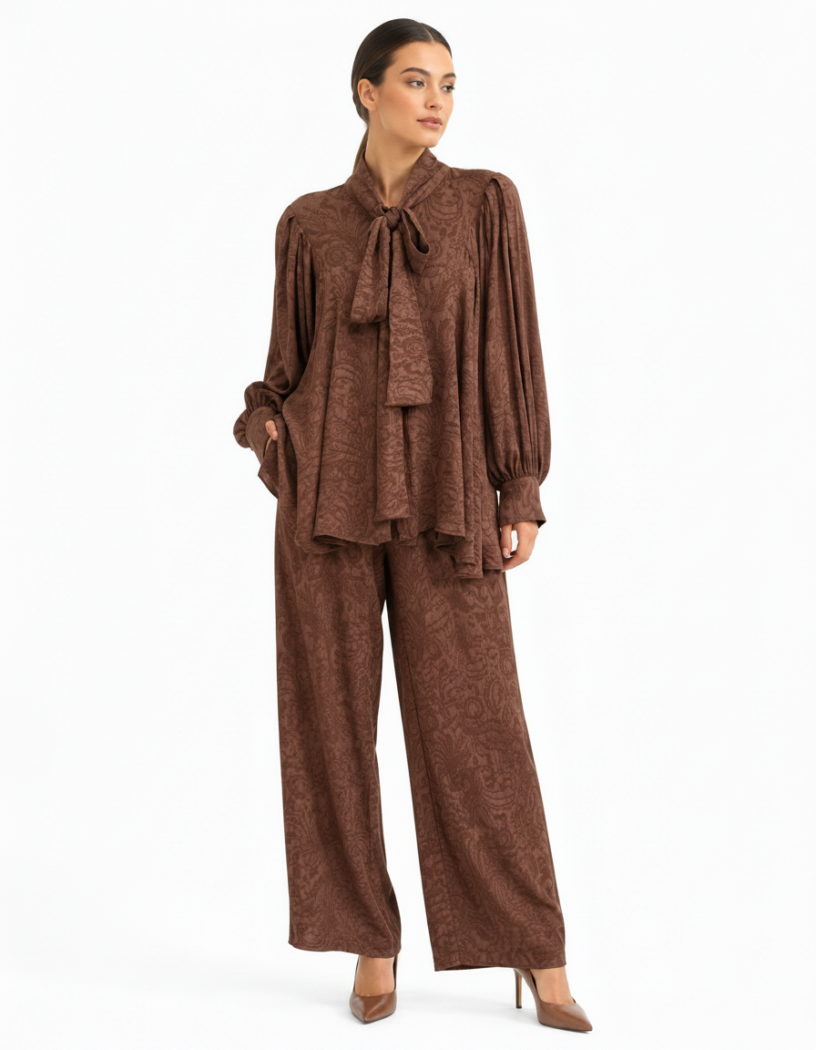 Noor Pleated Co-ord Set – Button-Front Long Sleeve  Elora