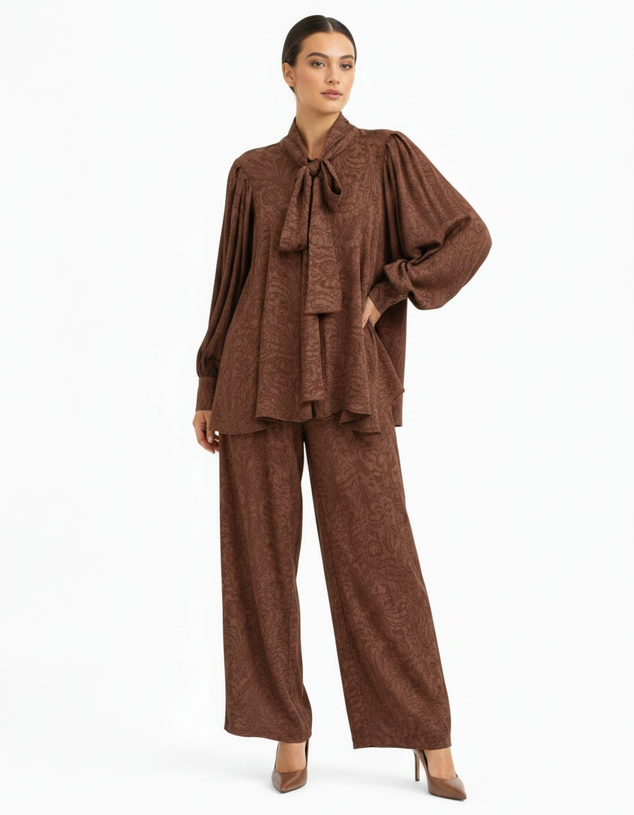 Noor Pleated Co-ord Set – Button-Front Long Sleeve  Elora