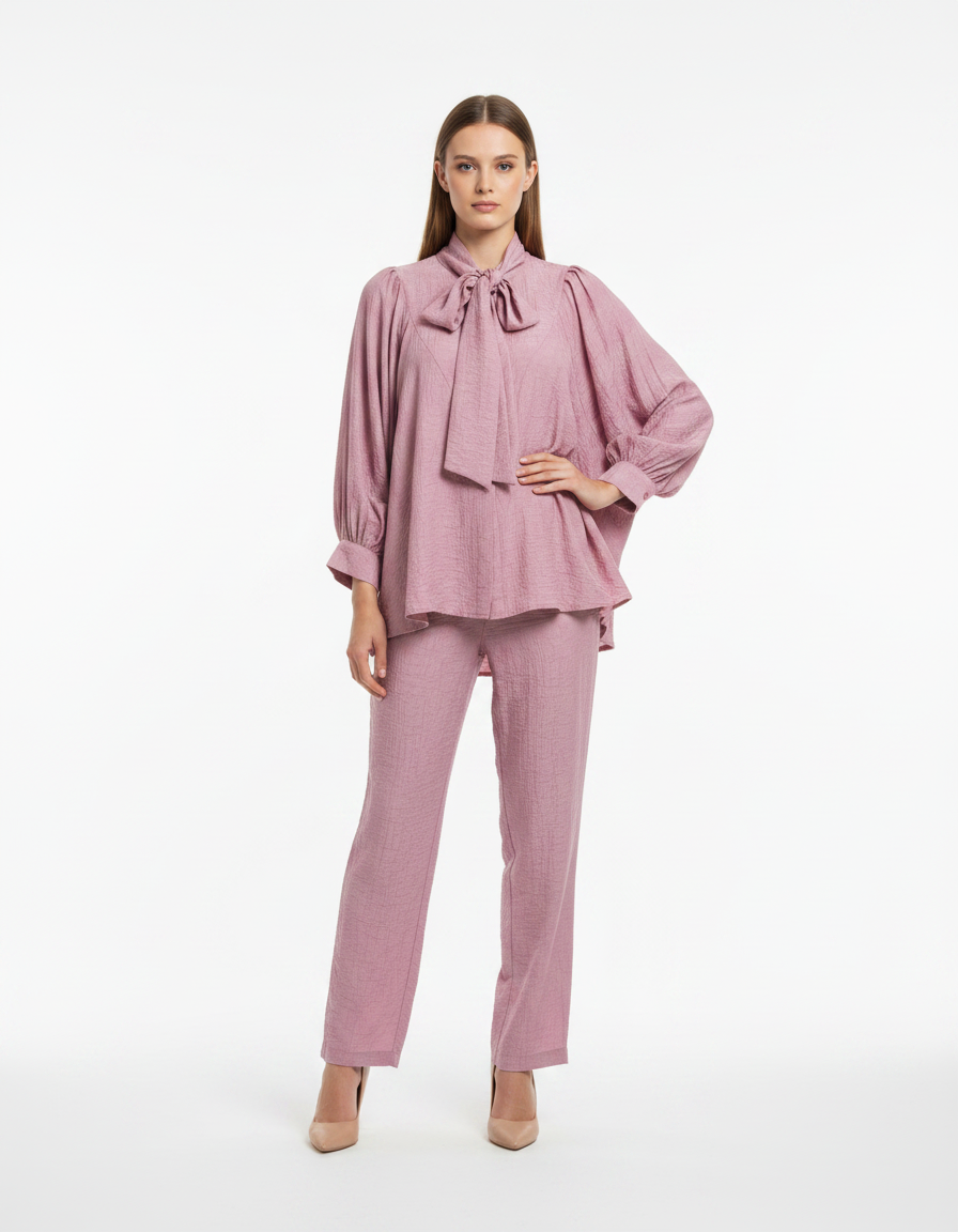 Noor Pleated Co-ord Set – Button-Front Long Sleeve  Elora