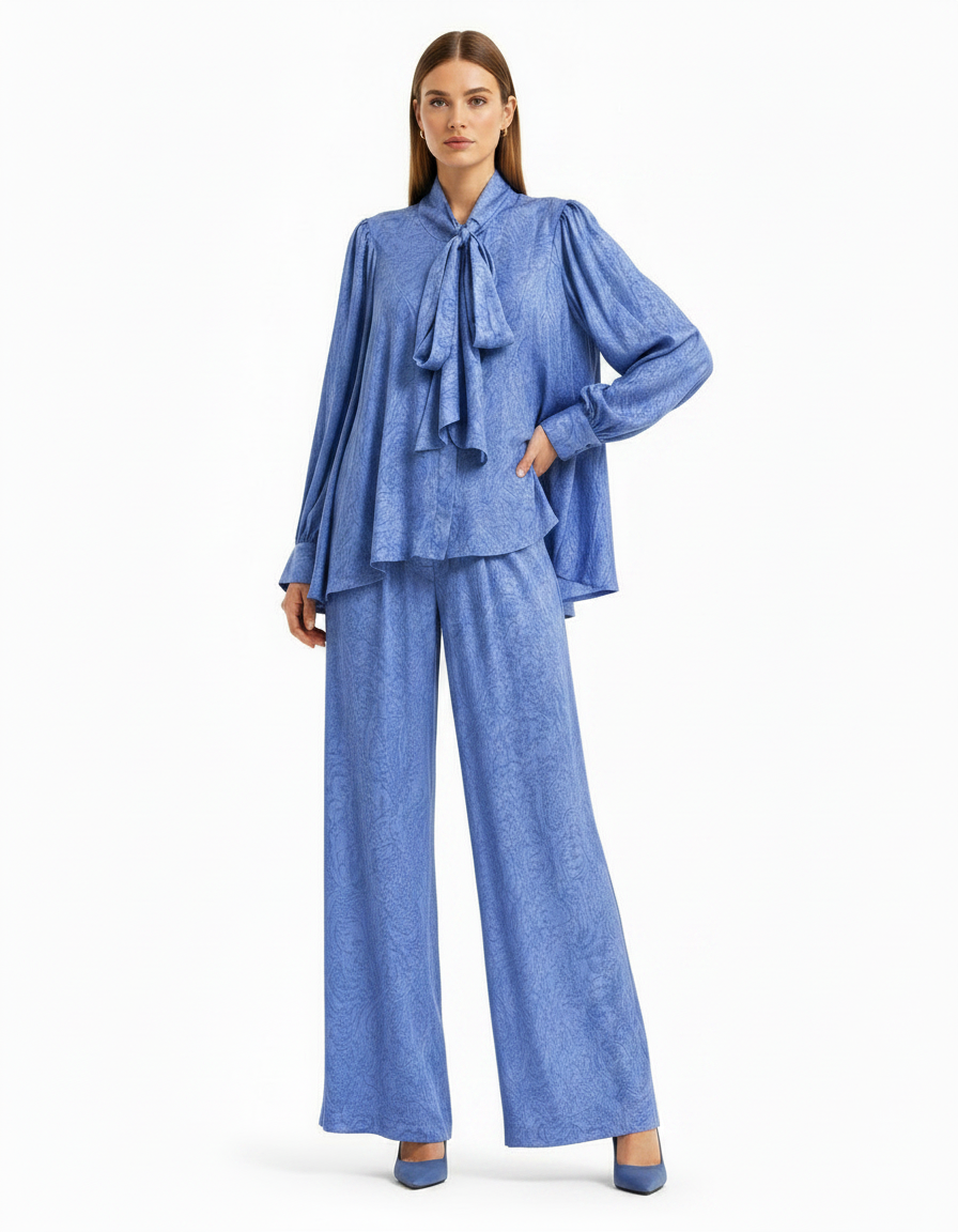 Noor Pleated Co-ord Set – Button-Front Long Sleeve  Elora