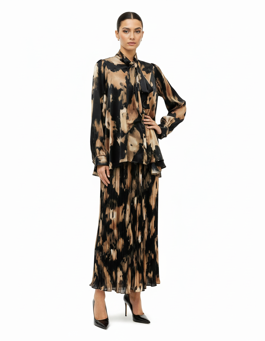 Yasmin Abstract Co-ord Set – Button-Front Long Sleeve  Elora