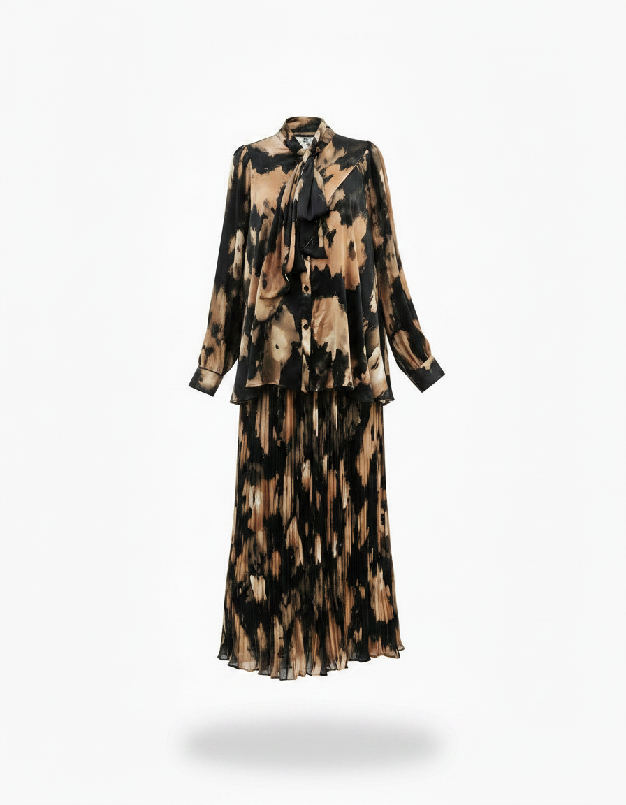 Yasmin Abstract Co-ord Set – Button-Front Long Sleeve  Elora