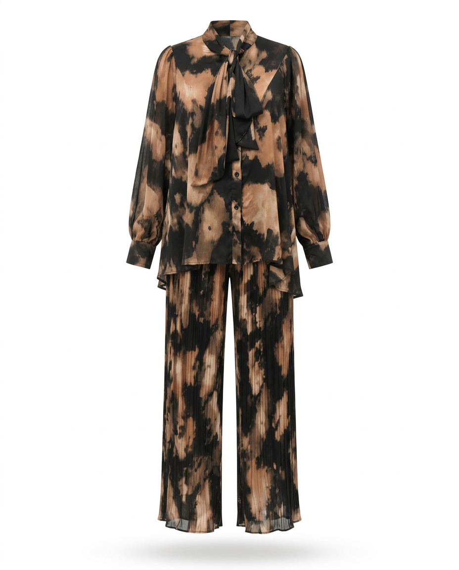 Yasmin Abstract Co-ord Set – Button-Front Long Sleeve  Elora