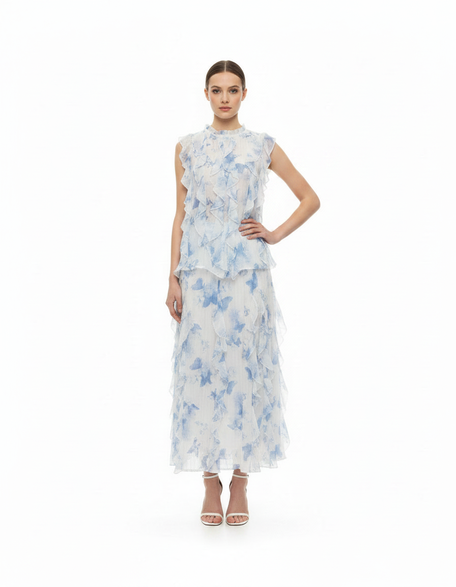 Dima Floral Co-ord Set – Button-Front Sleeveless  Elora