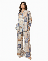 Zeina Geometric Co-ord Set – Button-Front Collared  Elora