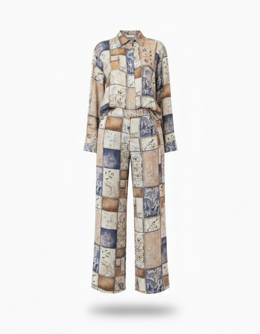Zeina Geometric Co-ord Set – Button-Front Collared  Elora