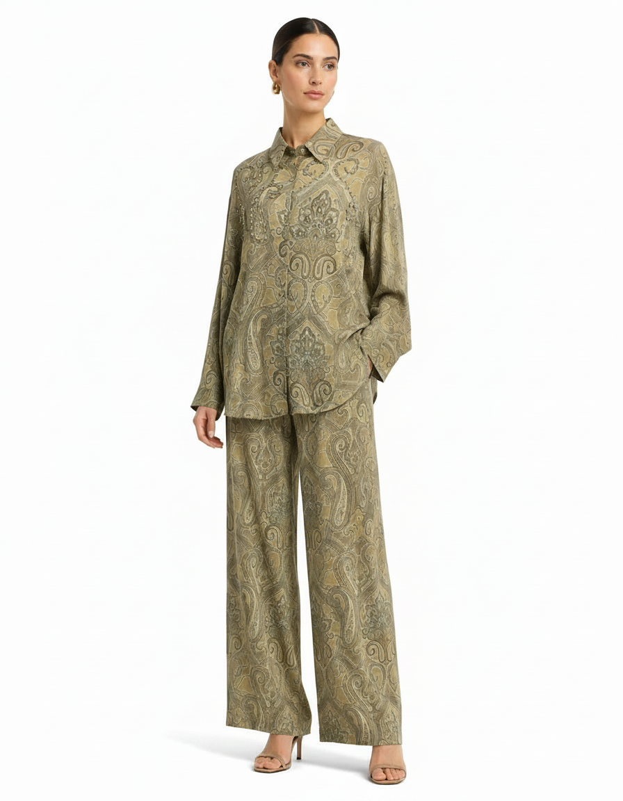 Alia Paisley Co-ord Set – Button-Front Collared  Elora