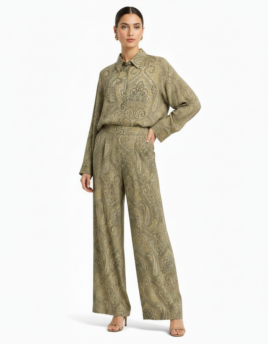 Alia Paisley Co-ord Set – Button-Front Collared  Elora