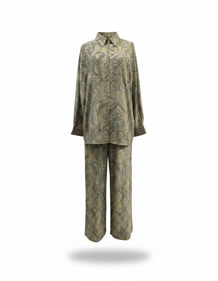 Alia Paisley Co-ord Set – Button-Front Collared  Elora