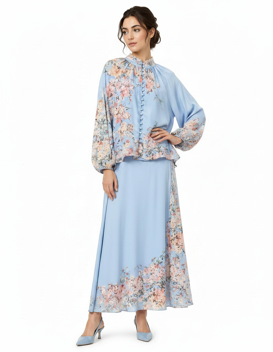 Mayar Abstract Co-ord Set – Button-Front Long Sleeve  Elora
