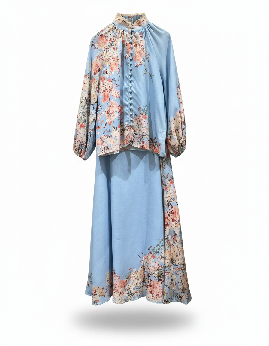 Mayar Abstract Co-ord Set – Button-Front Long Sleeve  Elora