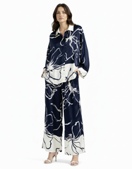 Wafa Leaf Print Co-ord Set – Button-Front Collared  Elora