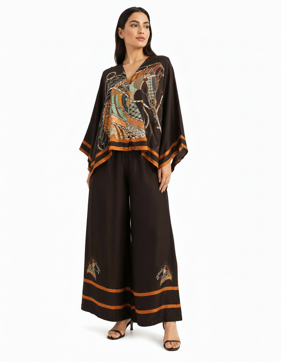 Jouri Abstract Cropped Co-ord Set – Button-Front V-Neck  Elora