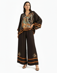Jouri Abstract Cropped Co-ord Set – Button-Front V-Neck  Elora