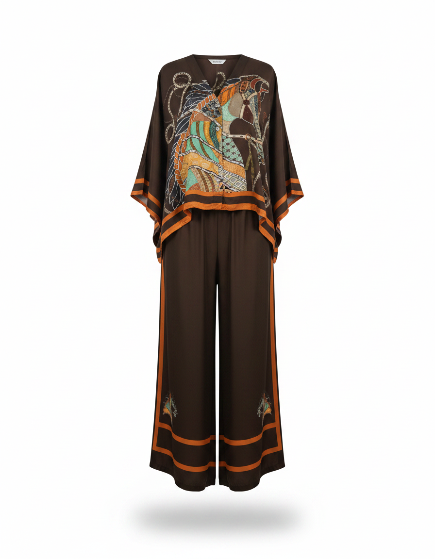 Jouri Abstract Cropped Co-ord Set – Button-Front V-Neck  Elora