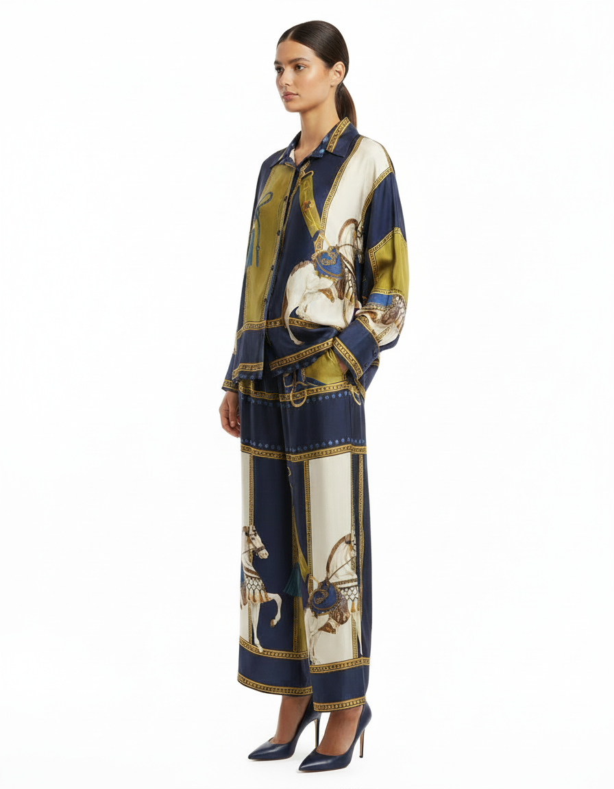 Nariman Abstract Maxi Co-ord Set – Button-Front Long Sleeve  Elora