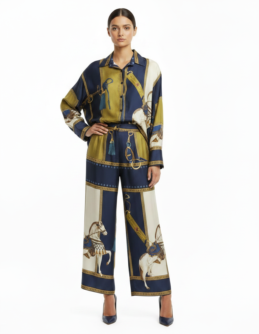 Nariman Abstract Maxi Co-ord Set – Button-Front Long Sleeve  Elora