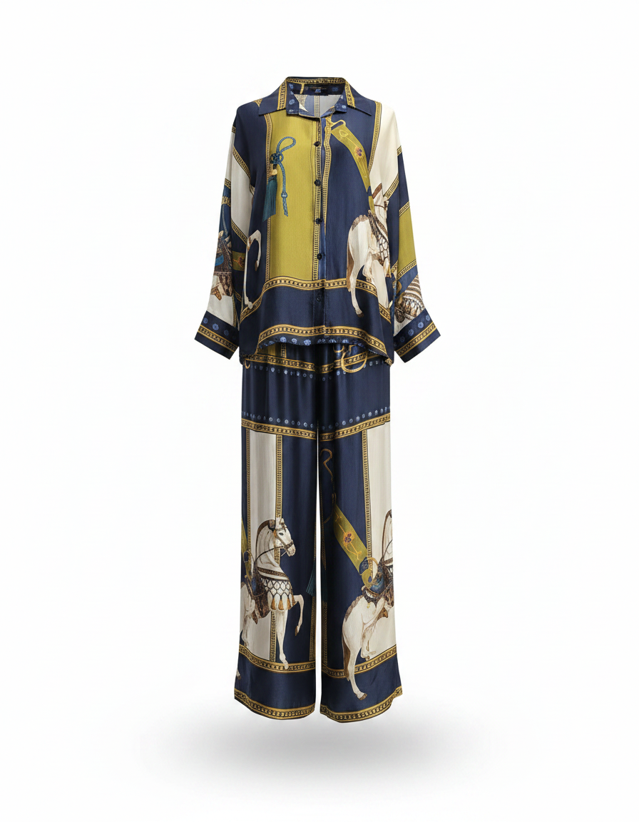 Nariman Abstract Maxi Co-ord Set – Button-Front Long Sleeve  Elora
