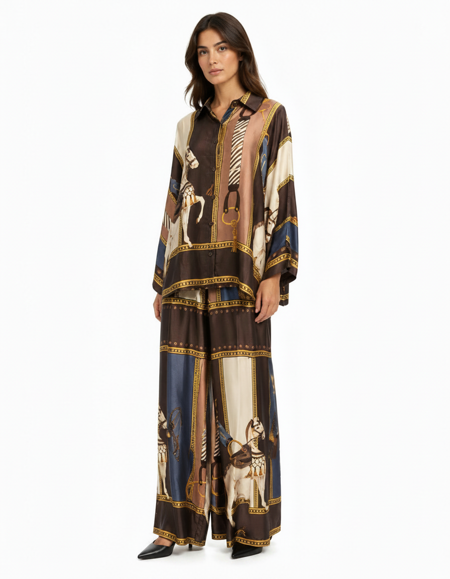 Nariman Abstract Maxi Co-ord Set – Button-Front Long Sleeve