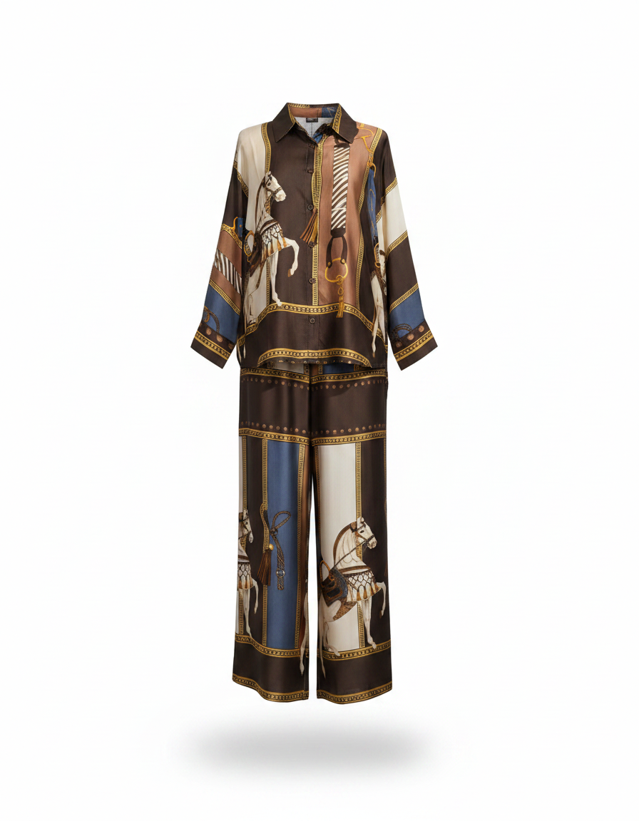 Nariman Abstract Maxi Co-ord Set – Button-Front Long Sleeve