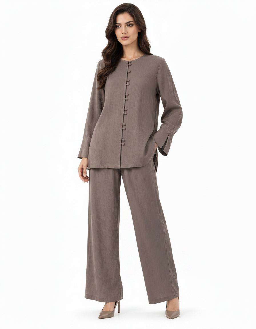 Duaa Viscose Maxi Co-ord Set – Button-Front Long Sleeve  Elora