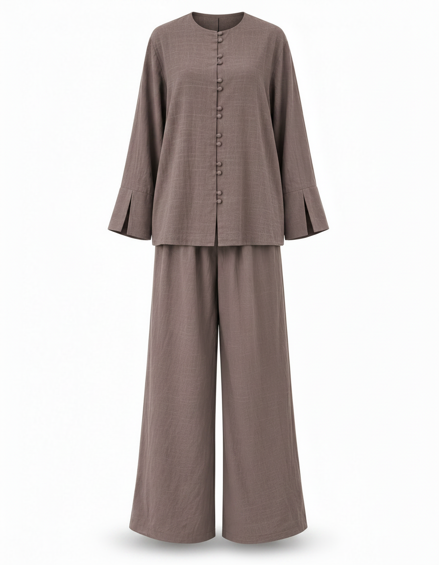 Duaa Viscose Maxi Co-ord Set – Button-Front Long Sleeve  Elora