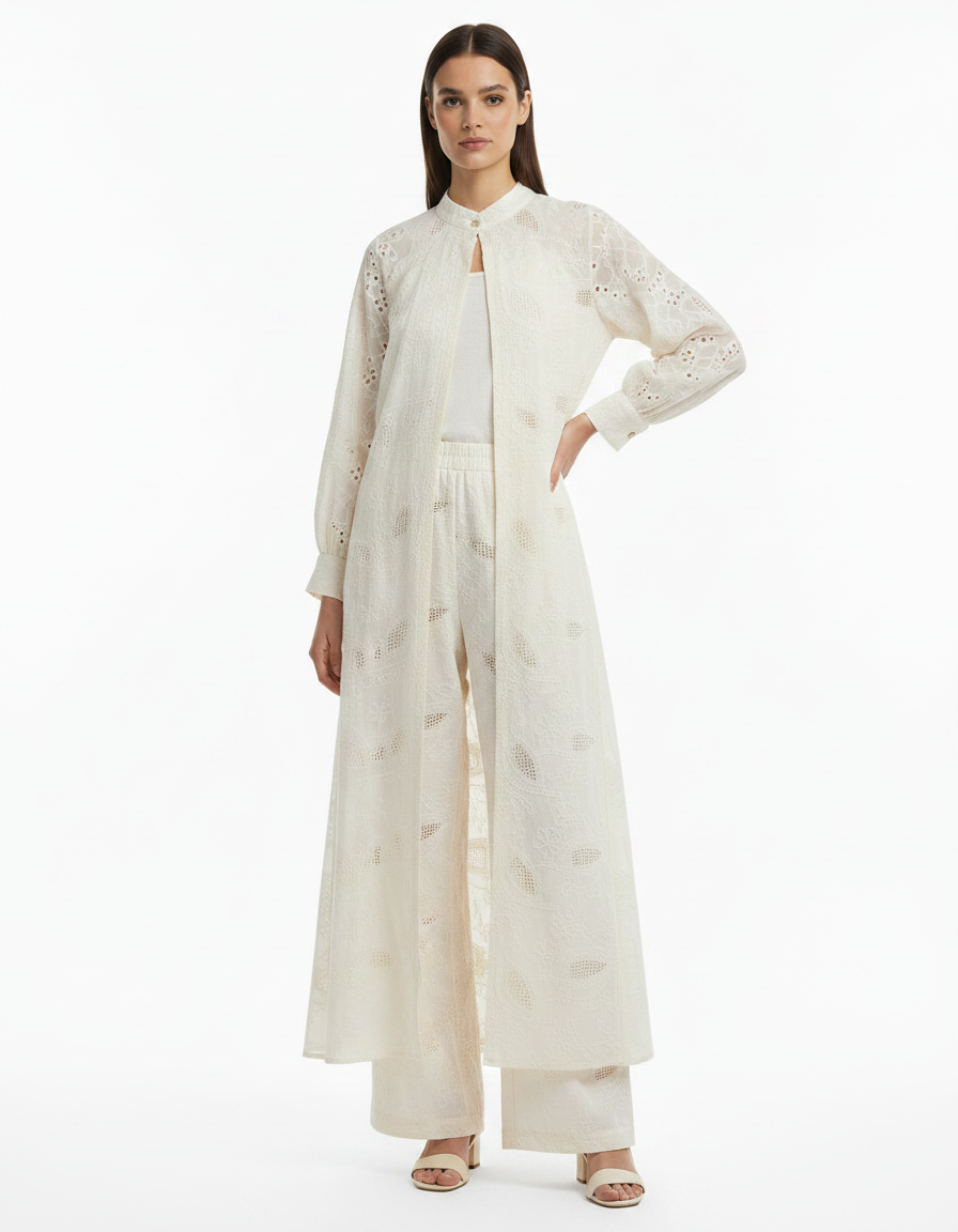 Hala Abstract Maxi Dress Set – Button-Front 3/4 Sleeve  Elora