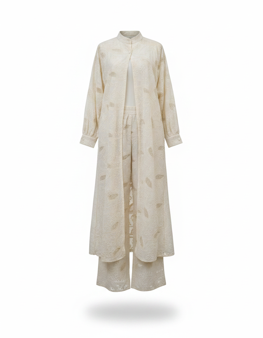 Hala Abstract Maxi Dress Set – Button-Front 3/4 Sleeve  Elora