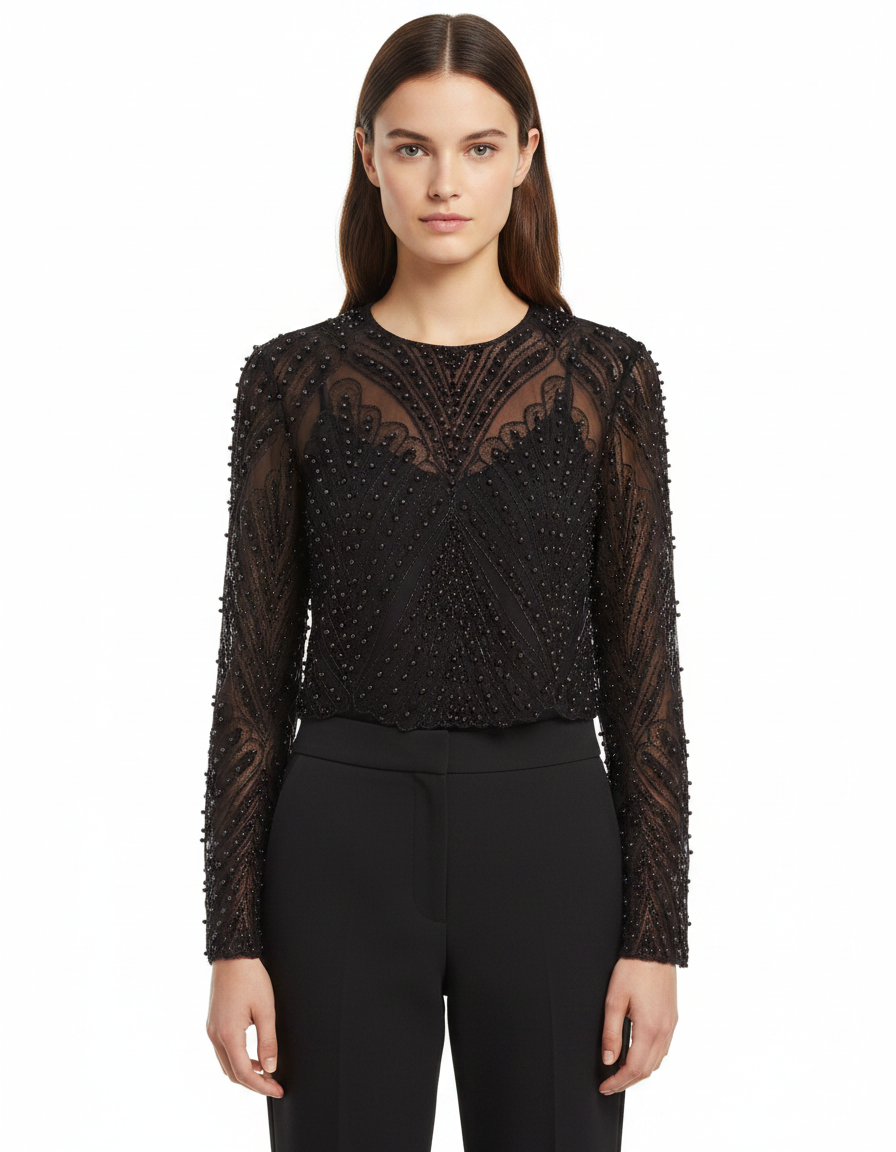 Lujain Elegant Cropped Blouse – Long Sleeve  Elora