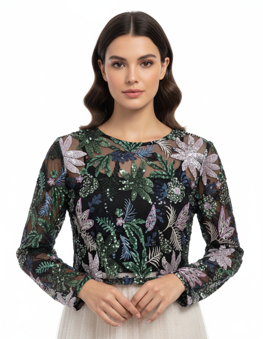 Dana Floral Cropped Blouse – Long Sleeve  Elora