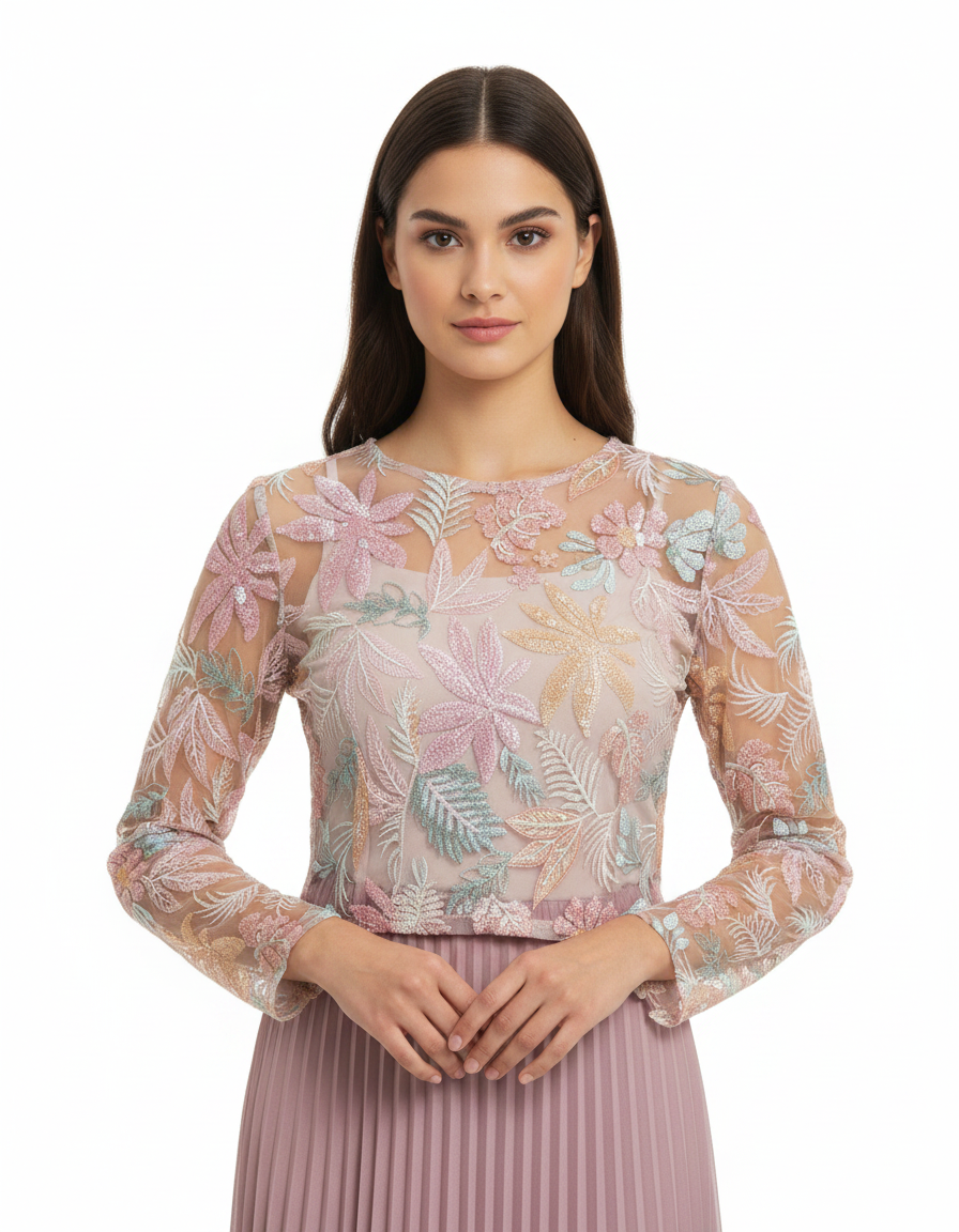 Dana Floral Cropped Blouse – Long Sleeve  Elora