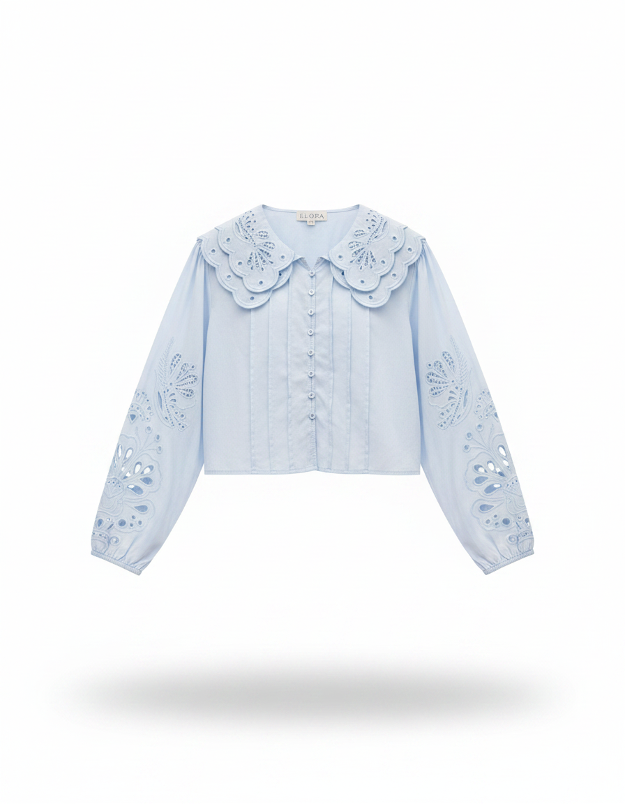 Hanan Cotton Cropped Blouse – Button-Front Long Sleeve  Elora