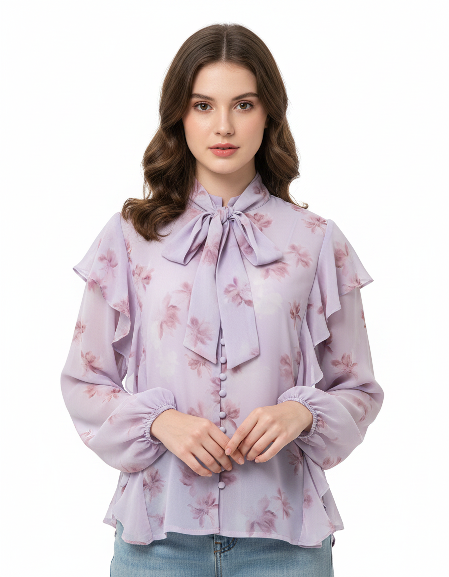 Shaima Floral Blouse – Button-Front Collared