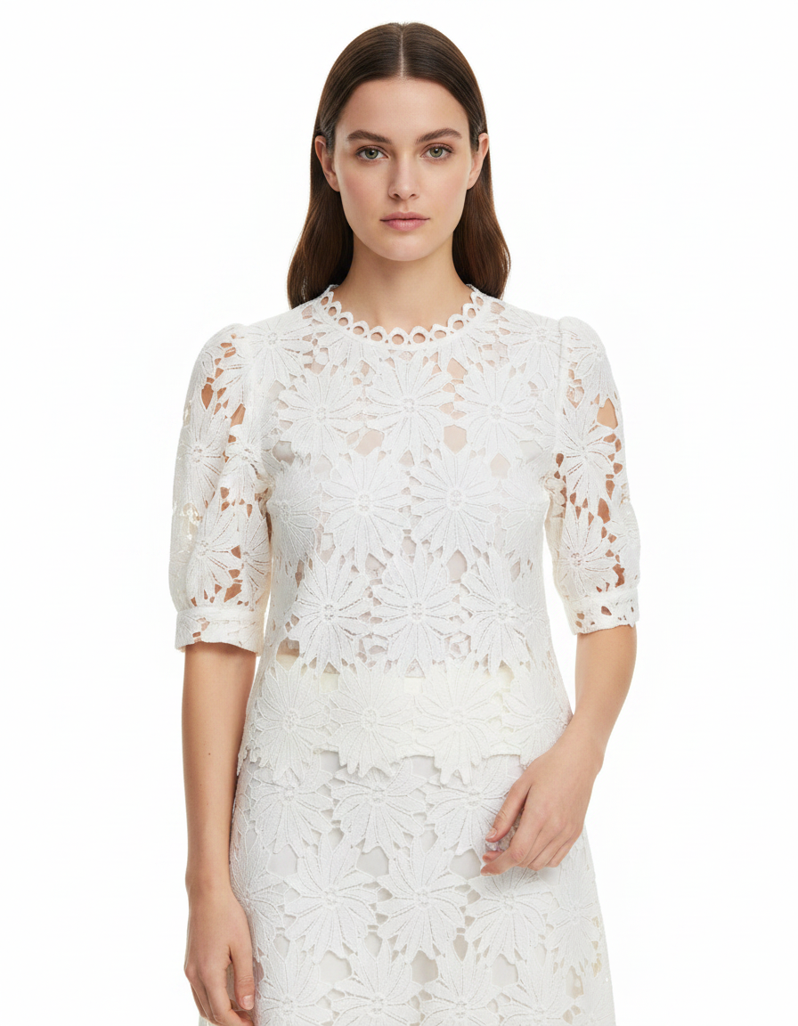 Ghazal Crochet Cropped Blouse – Elbow Sleeve  Elora