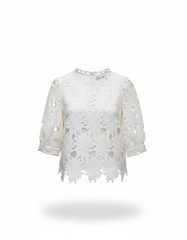 Ghazal Crochet Cropped Blouse – Elbow Sleeve  Elora