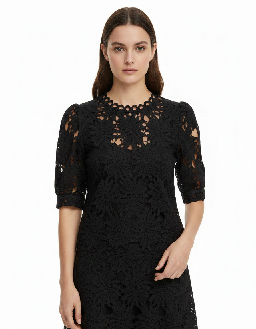 Ghazal Crochet Cropped Blouse – Elbow Sleeve  Elora